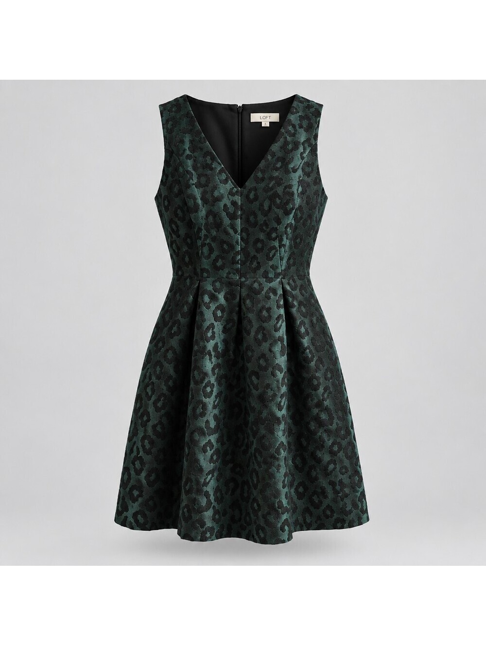 LOFT Size 6 Teal Black Leopard Animal Print Jacquard Sleeveless Flare Dress 4075